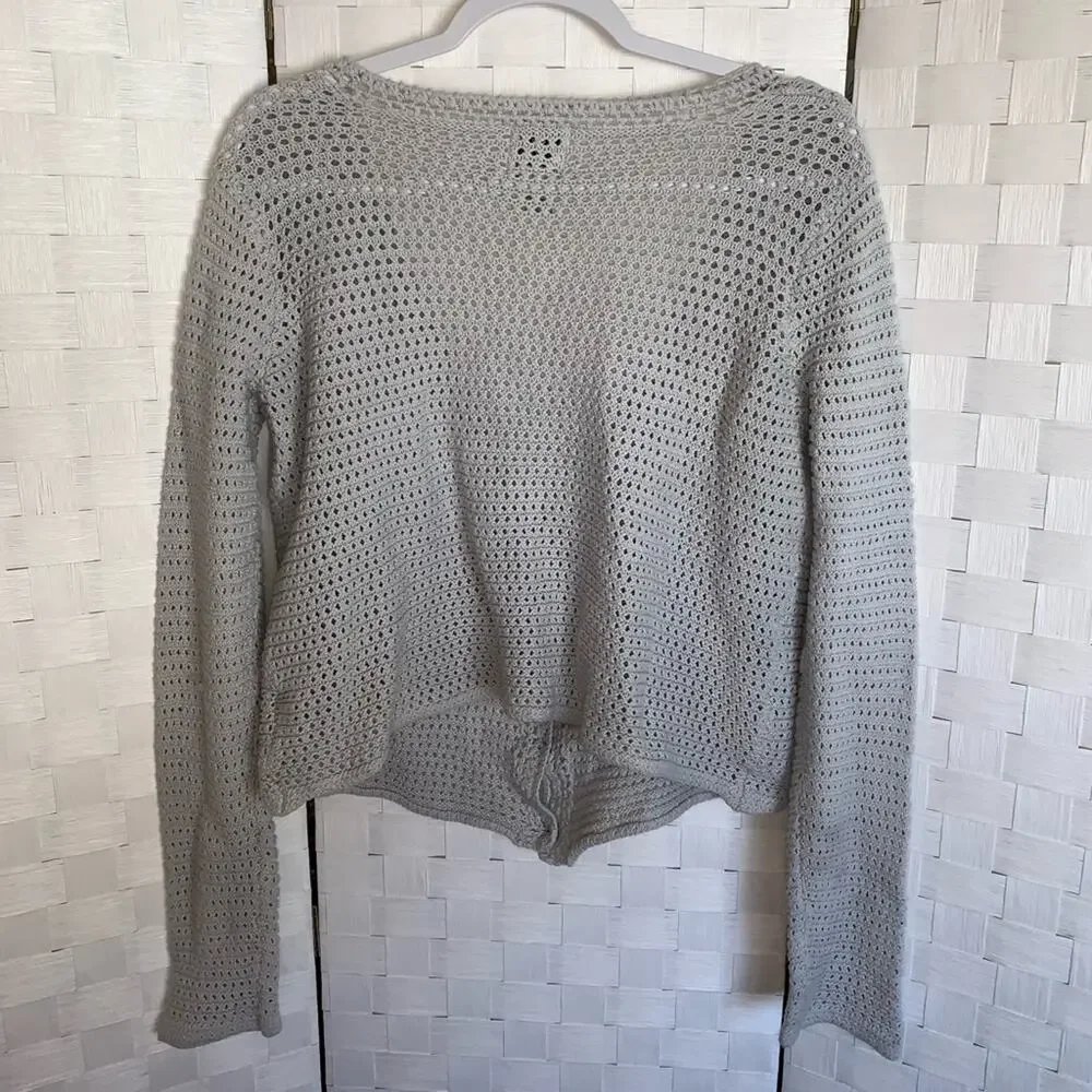 Joie Open Weave Crochet Knit Cardigan Sweater In Gray Women’s Size Medium